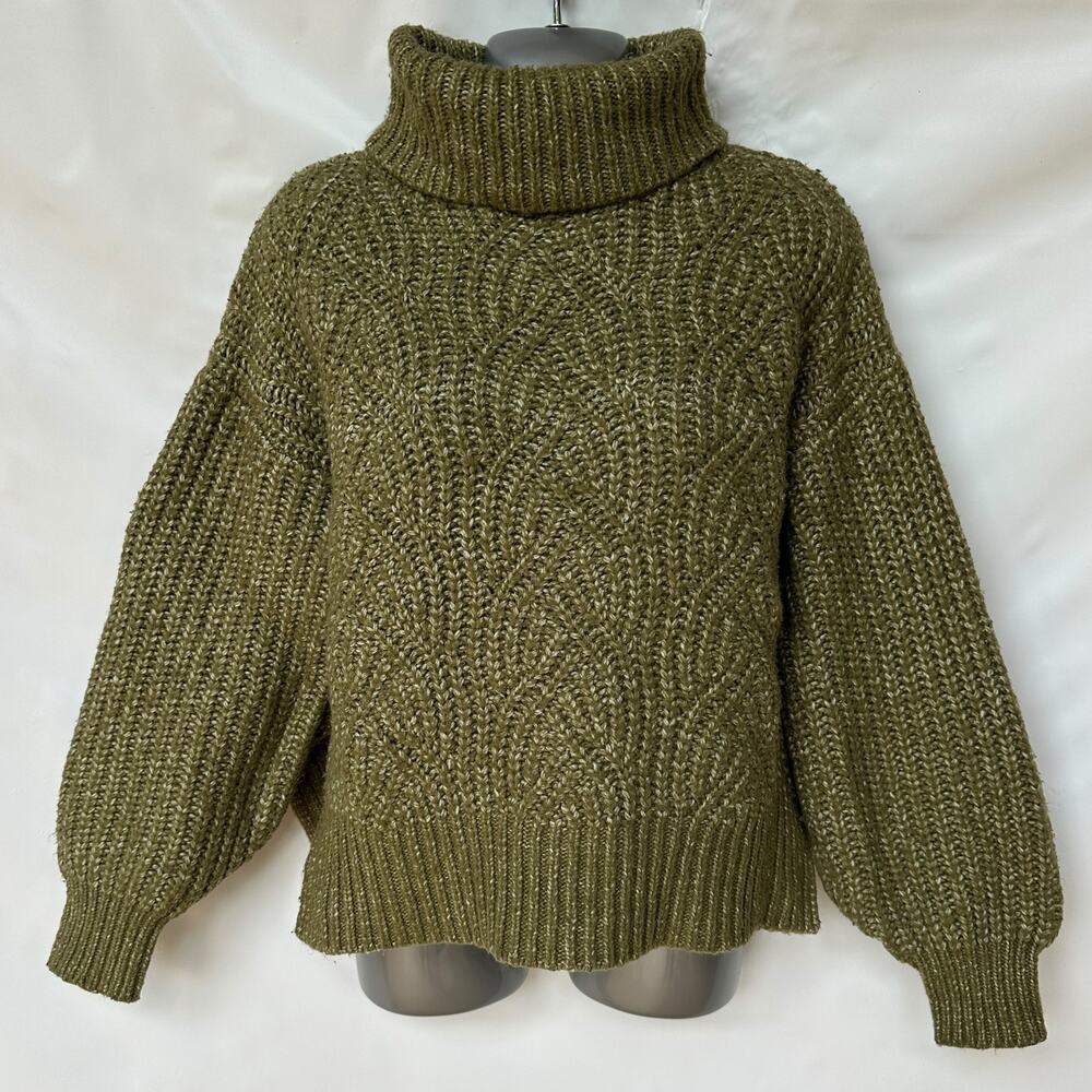 A New Day Sweater Green White Chunky Knit Cropped Pullover Women's Size XS